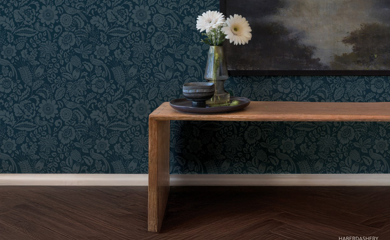 wood flooring in hallway using York Wallcovering.