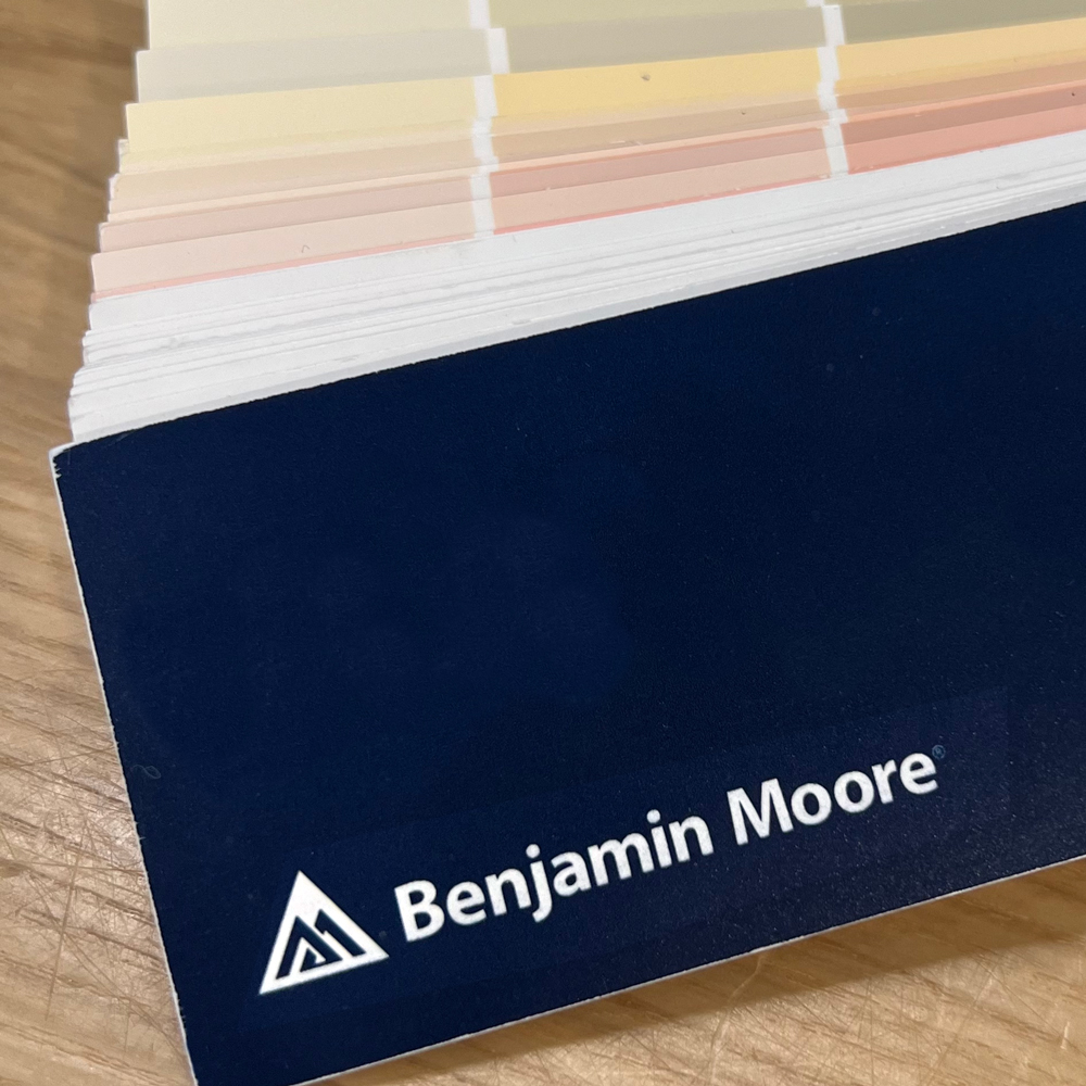 Benjamin Moore paint swatch book at showroom in Excelsior, Minnesota.